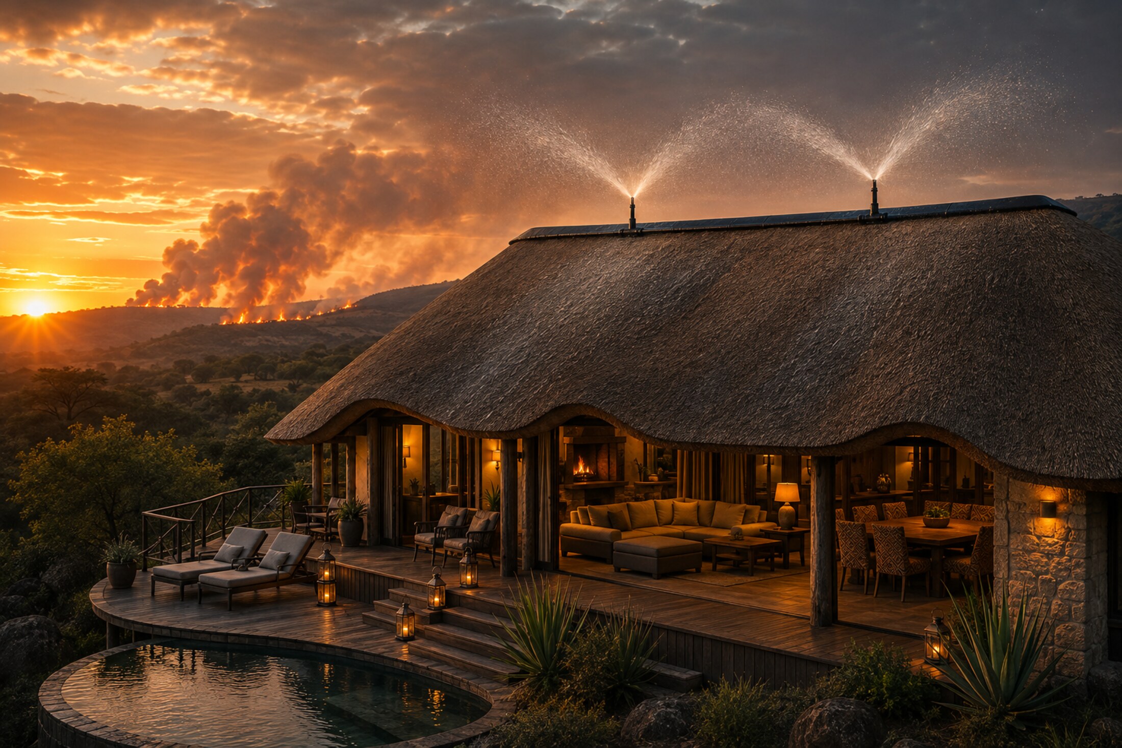 Rainmaker® roof protection installed on a rainmaker® thatch property